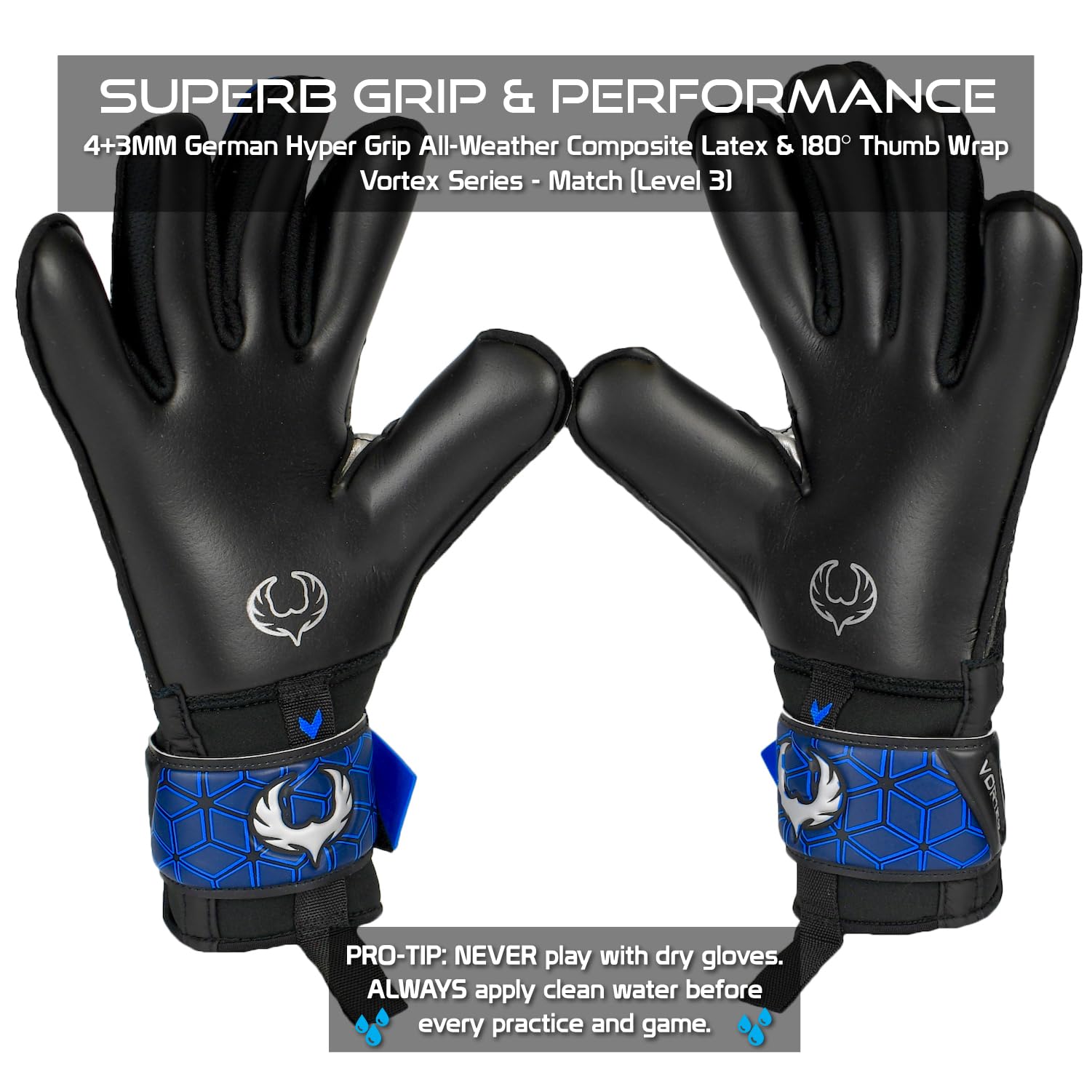 Renegade GK Vortex Guantes De Porteros con Microbe-Guard (Talla 6-11, 3 Estilos) | 3.5+3mm Hyper Grip |Guante del Portero De Alto Nivel | Mejor Agarre, Protección Y Comodidad | Adulto, Niños