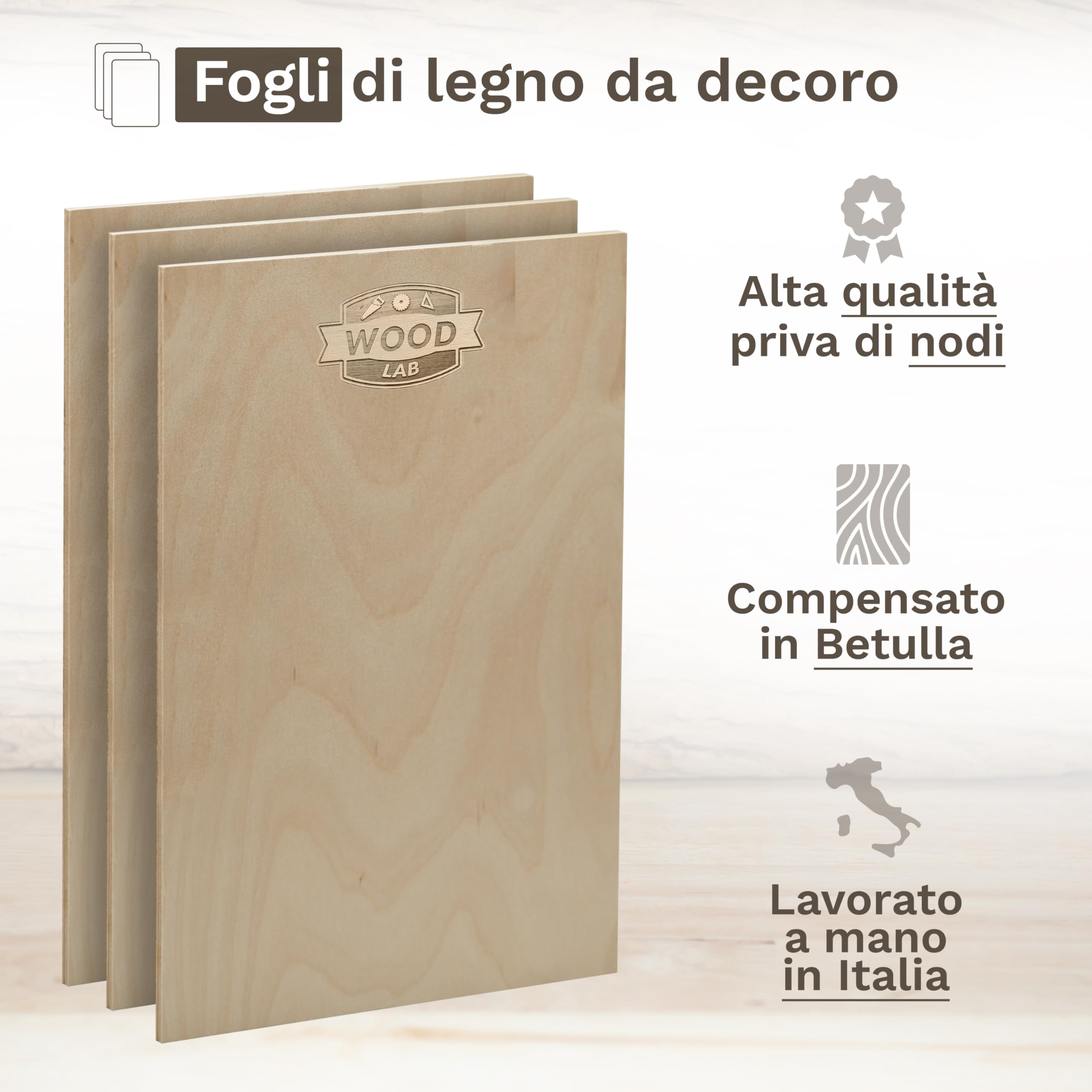 Wood Lab 50 x A4 Pannelli in Compensato Betulla | 3mm (±0,5mm) 29,7 x 21 cm | Tavole Grezze per Bricolage, Pirografia, Traforo, CNC, Laser, Decorazione, Decoupage, Incisione (50)