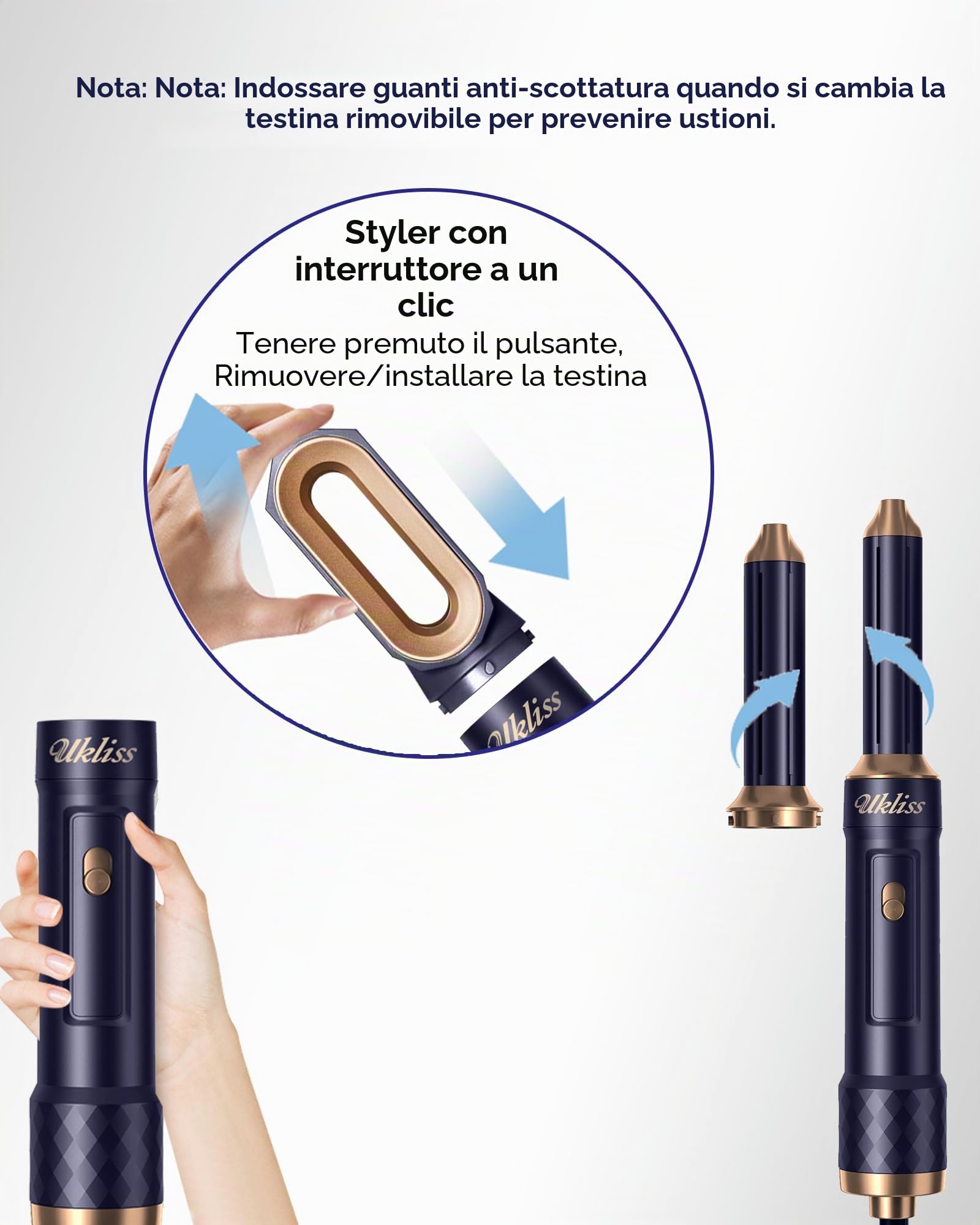 UKLISS 6 in 1 Airstyler, Spazzola Asciugacapelli & Hairstyler Set con Arricciacapelli Automatico, Phon per Capelli, Thermal Brush, Spazzola Lisciante per Capelli, Regali per Donne Styling - Blu