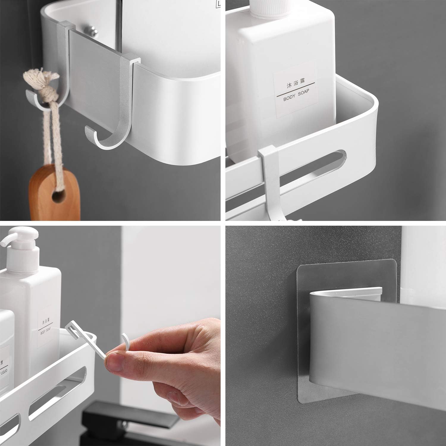 2 Pack Adhesive Shower Caddy, Shower Shelf Bathroom Organizer, No Drilling Wall Mounted Bathroom Shelf Aluminum for Bathroom, Toilet, Kitchen, Laundry