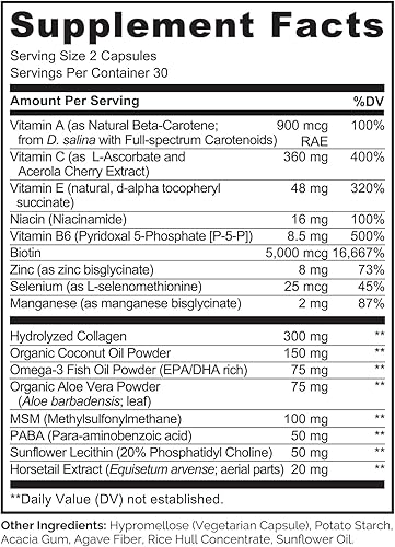 Miniatura 3 de NATURELO Vitaminas para el cabello, la piel y las uñas, 5000 mcg de biotina, colágeno, vitamina E natural, suplemento para piel sana, crecimiento