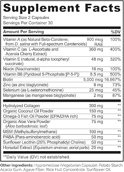 NATURELO Hair, Skin and Nails Vitamins - Biotin, Collagen - 60 Capsules