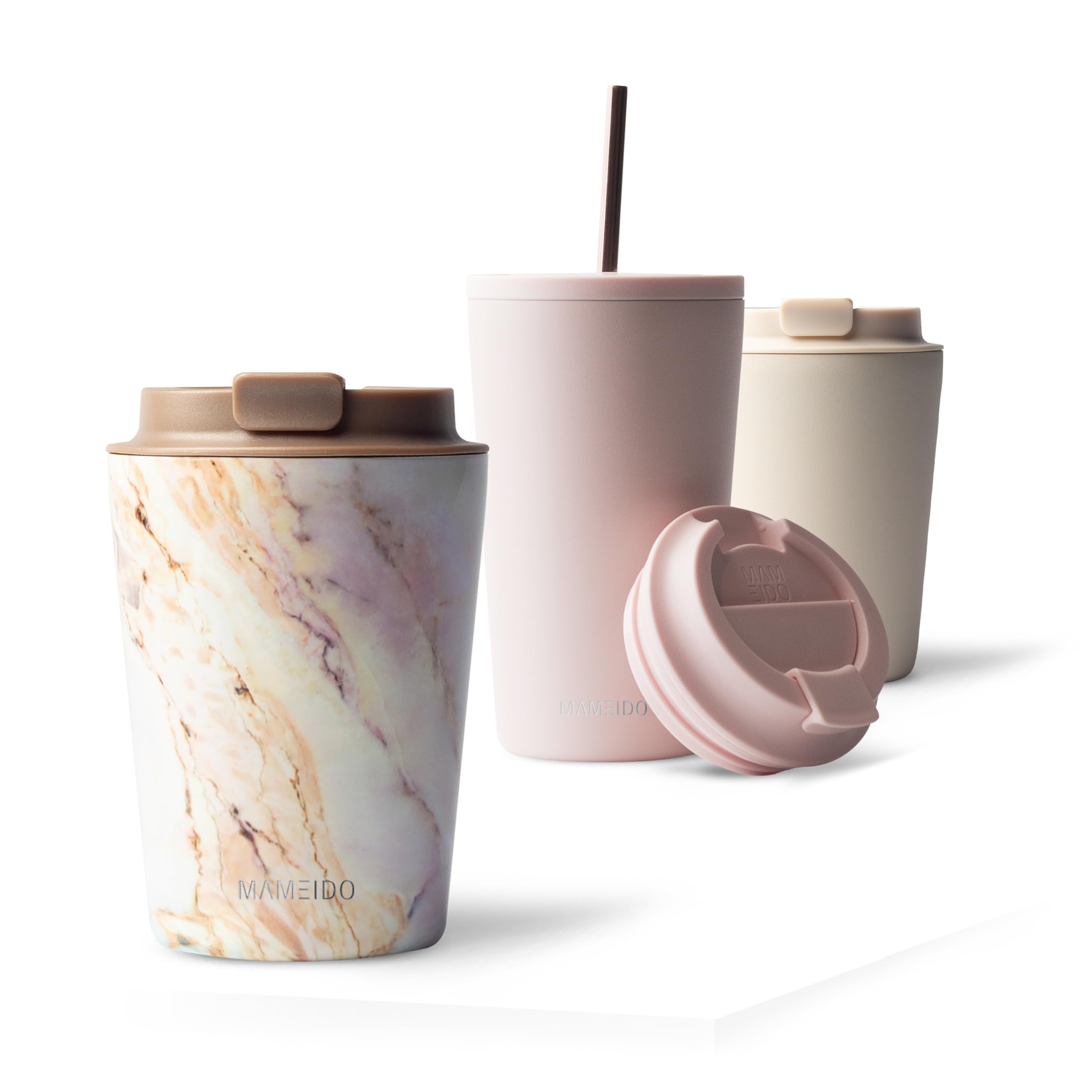MAMEIDO Thermal Mug 350 ml, 470 ml and 700 ml Leakproof Stainless Steel Double Wall Insulated Leak-proof Coffee Tea (Pearl Marble, 350 ml)