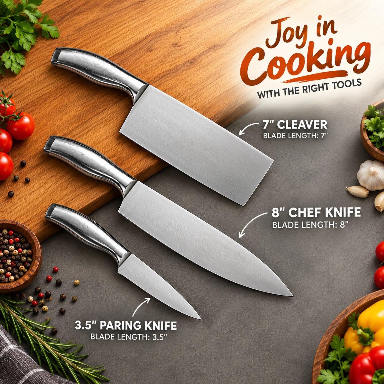 DOEASY Stainless Steel Knife Set - 3 Piece Professional Kitchen Knives -9