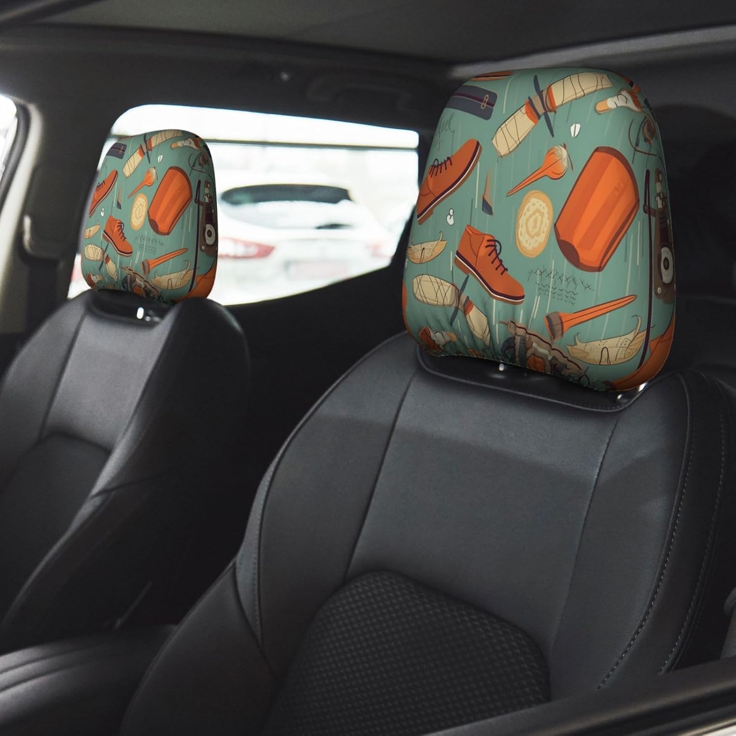 Ties Shoes Camera Fishing Rod Car Headrest Cover 2 PCS Universal Soft Breathable Car Seat Headrest Cover Stretch Auto Seat Head Rest Protector Interior Accessories Dust Cover for Seat Decoration image 2