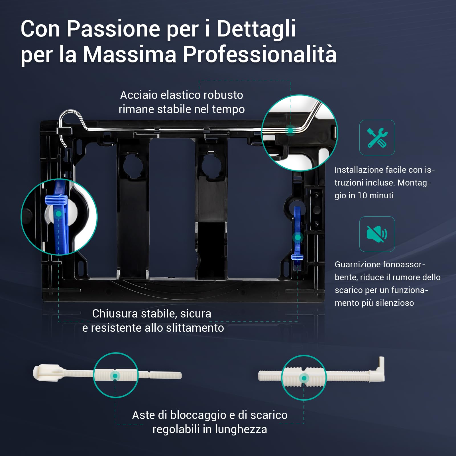 Empyreal piastra di Ricambio per Pannello Frontale del Cassetta del WC, con Set di Aste di Scarico e Telaio di Fissaggio, Per Geberit Sigma 20 Serie 115.882, Doppio Scarico, 1 Pezzo (Nero)