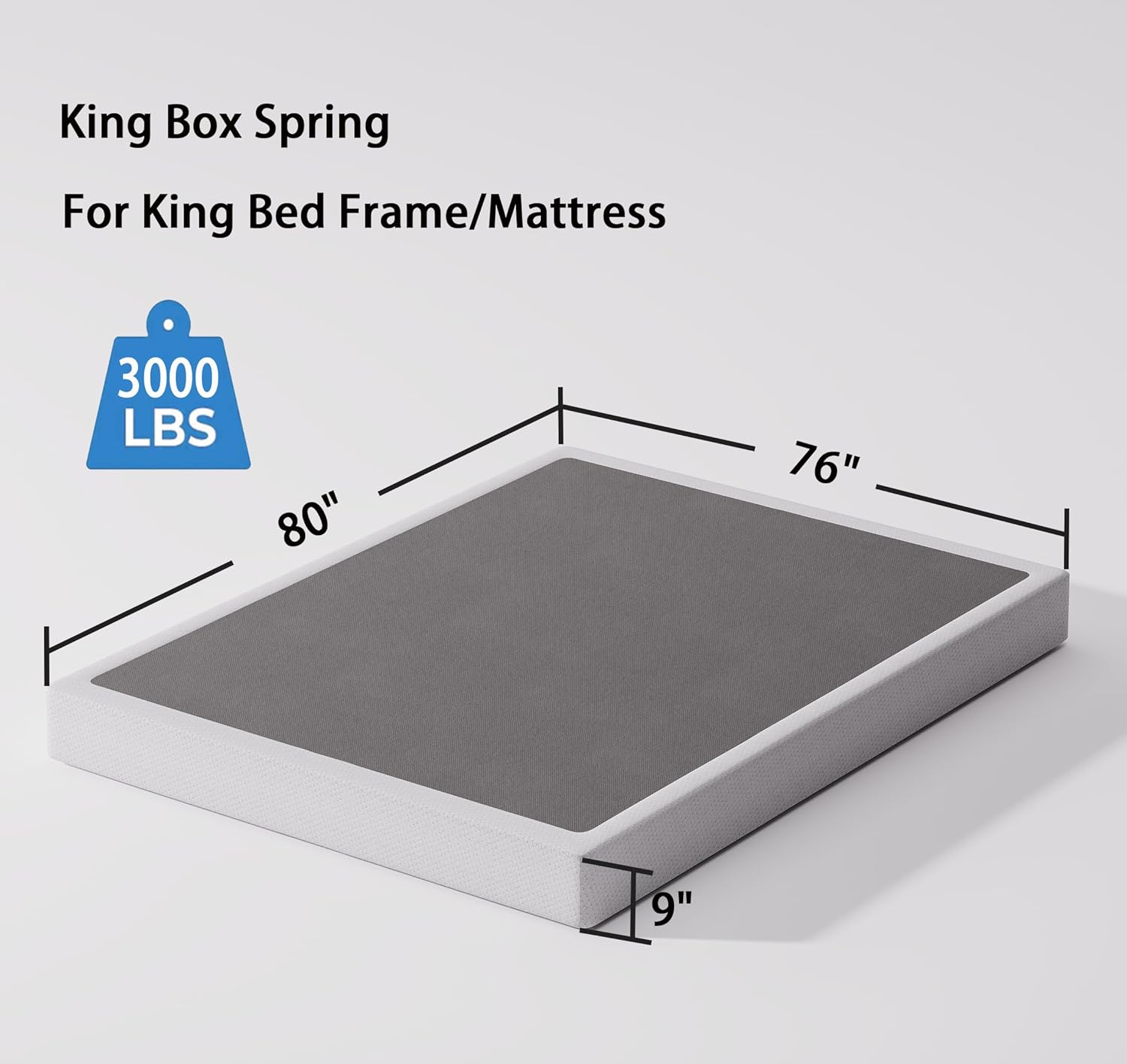 Bedsnus King Size Box Spring and Cover Set, 9 Inch High Profile Metal BoxSpring, Heavy Duty Structure Mattress Foundation, Noise Free, Non-Slip, Easy Assembly