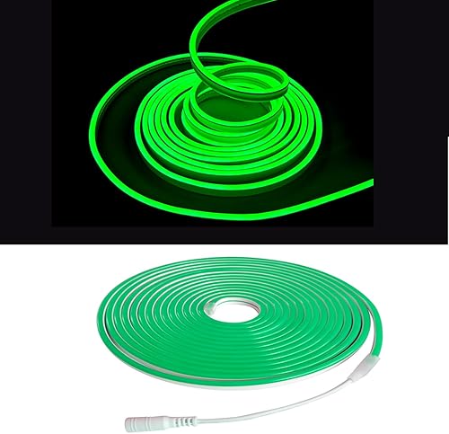 Miniatura 2 de Tira de luces LED de neón verde, 16.4 pies, 12 V, impermeable, luz flexible para decoración interiorexterior (incluye adaptador de corriente)