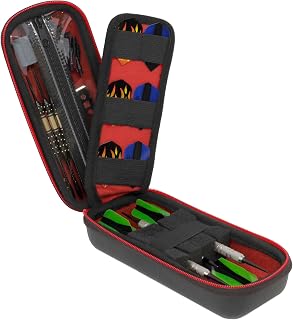 USA Gear Dart Case Holster - 3 Dart Case for Soft Tip Darts with Storage for Plastic Tips, 12 Flight Slots, Shafts & more Accessories - Locking Foam Design, Zippered Puncture Resistant Pocket (Red)