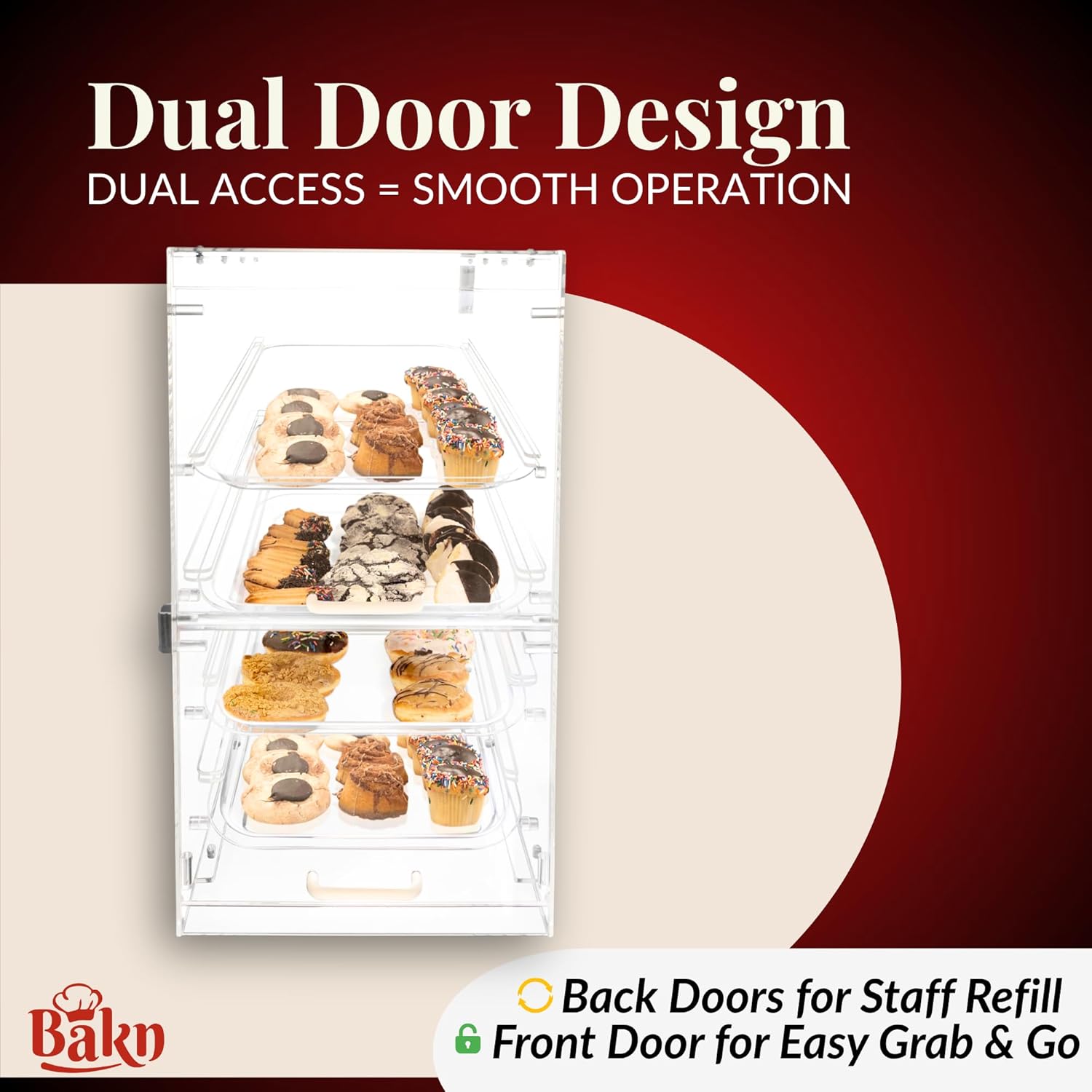 Bakn Crystal-Clear 4-Tier Display Case for Baked Goods & Snacks