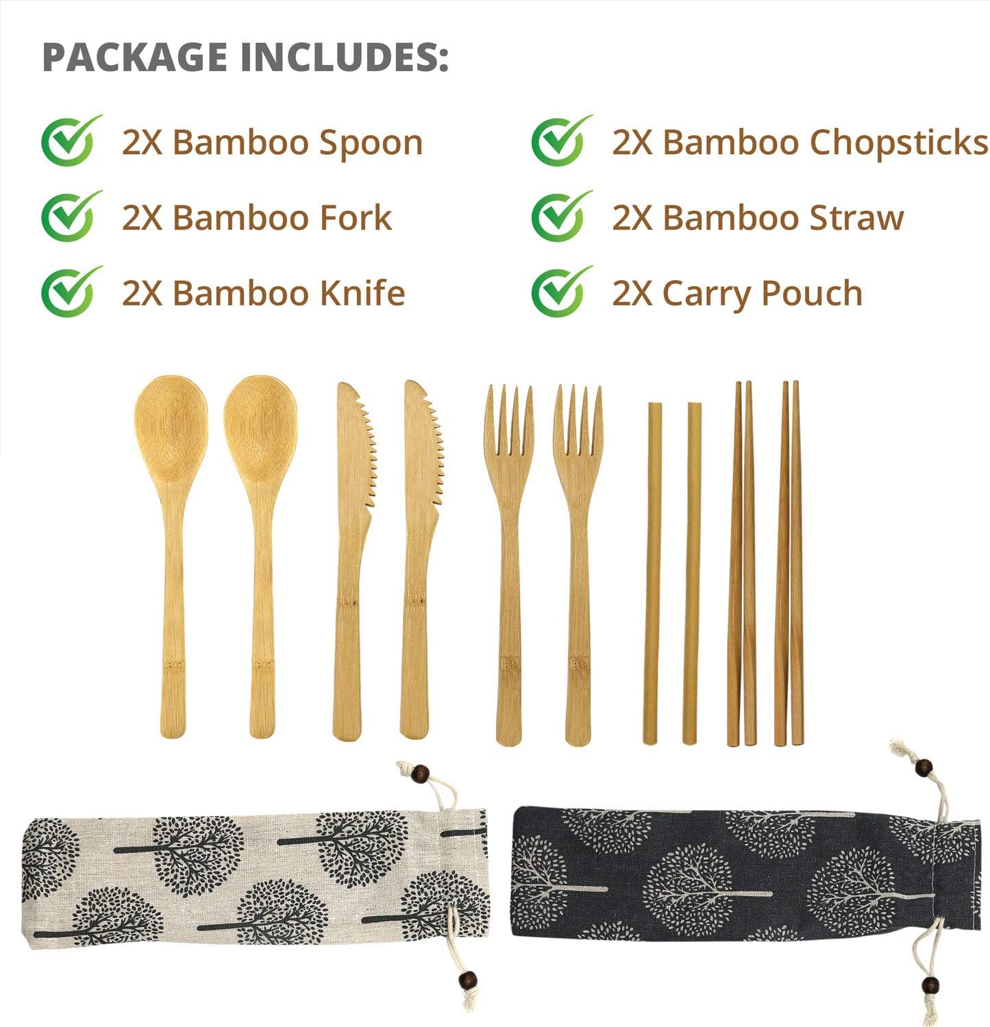 Flаѕh Dеаlѕ - 70% оƒƒ 2 Pack Bamboosty Eco Friendly Bamboo Cutlery Set 6 Piece Pack of Wooden Utensils with Reusable Bamboo Spoon, Fork, Knife, Chopsticks, Bamboo Straw and Reusable Straw Cleaner For Travel and Camping