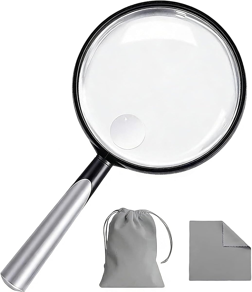 10X 30X Handheld Magnifying Glass for Reading - 110mm Diameter, PMMA Lens, Lightweight ABS Frame, Large Magnifier for Kids Seniors,Suitable for Close Work Hobbies and Science