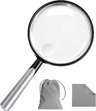 10X 30X Handheld Magnifying Glass for Reading - 110mm Diameter, PMMA Lens, Lightweight ABS Frame, Large Magnifier for Kids Seniors,Suitable for Close Work Hobbies and Science