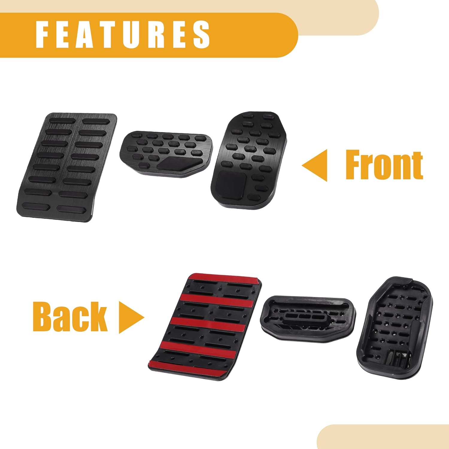 Pedal Pads - Auto Brake and Gas Accelerator Pedal Pads Rest Pedal Cover - for Ford F-150 2021-2023 Metal Plastic Black Red - 1 Set