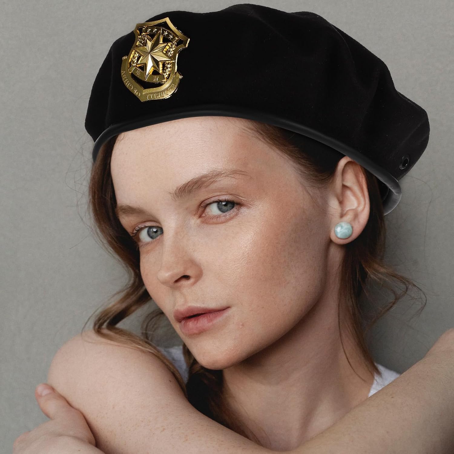 Holibanna Woolen Beret for Women Vintage French Dancing Performance Stage Black Wool Blend Gold Style