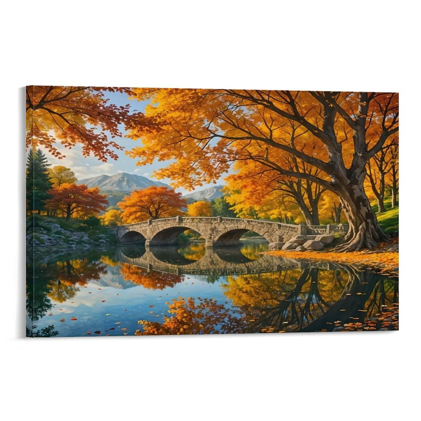 CPLVKWRQJ Autumn Bridge Landscape Individual Autumn Stone Bridge Landscape Canvas Artwork - Bedroom Canvas Painting Easy to Clean Space Transformer Decor 20x30inch(50x75cm)