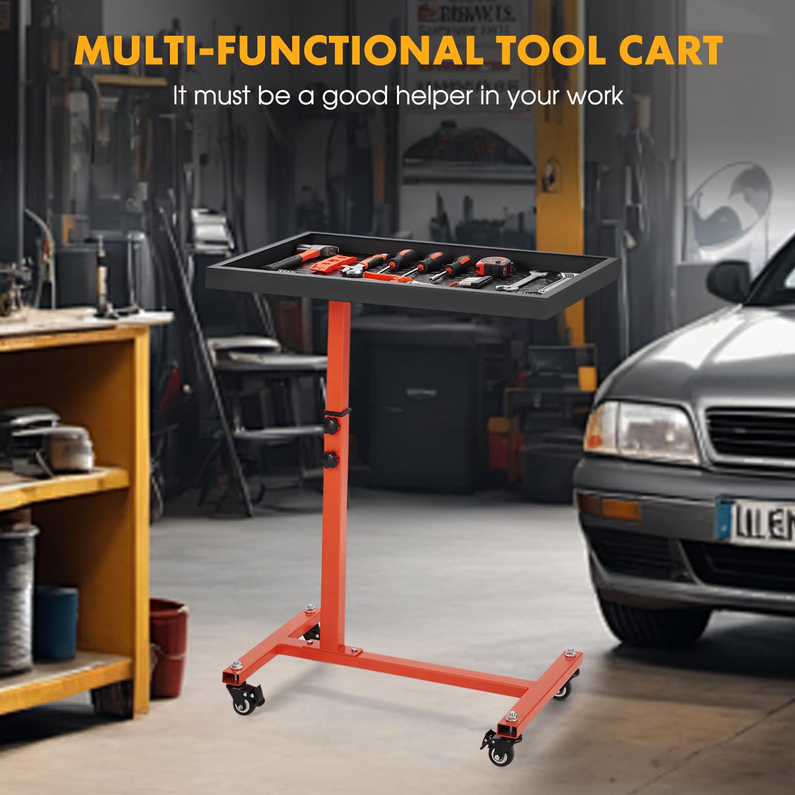 OLBRUS Rolling Work Table – Adjustable Height, 3-Tier Tool Cart With Drill Storage & Lockable Casters For Garage & Workshop