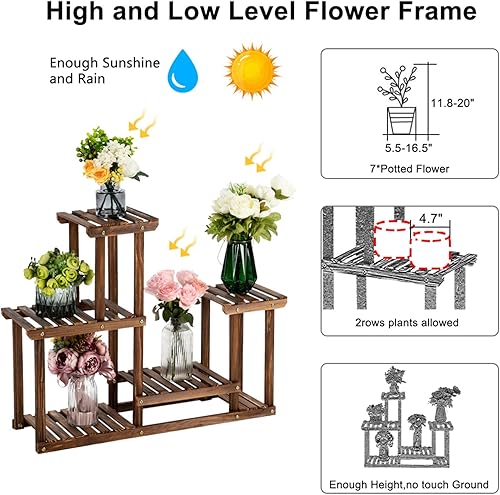 Miniatura 5 de Soporte para plantas de interior, soporte de madera para plantas al aire libre, estante escalonado para múltiples plantas, soporte alto para plantas