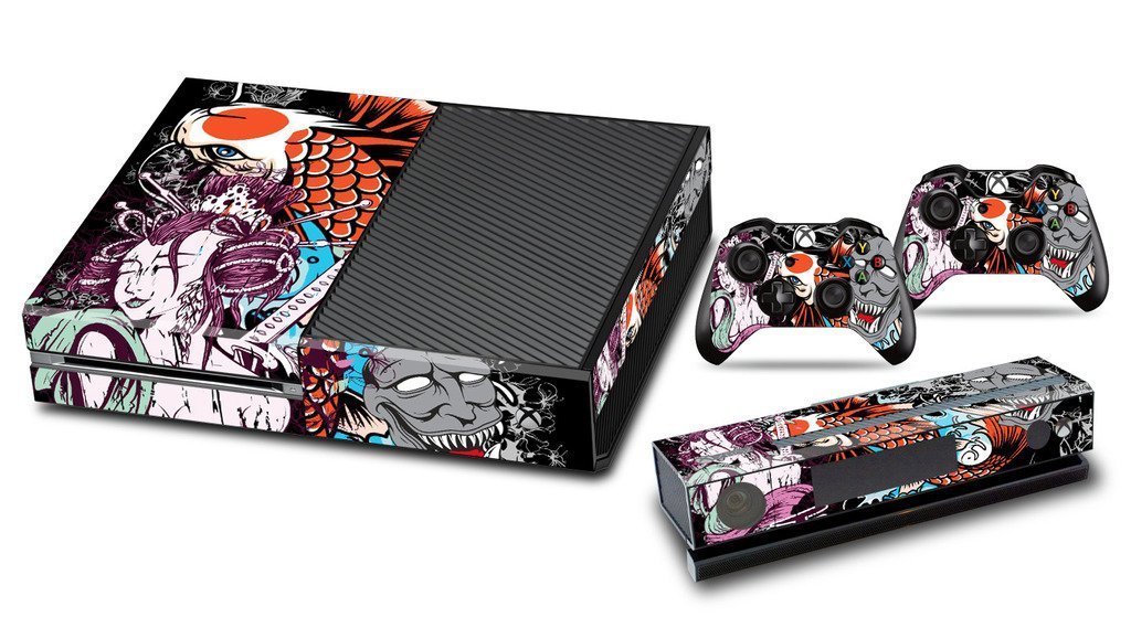 Designer Skin Sticker for the Xbox One Console With Two Wireless Controller Decals- Tsunami