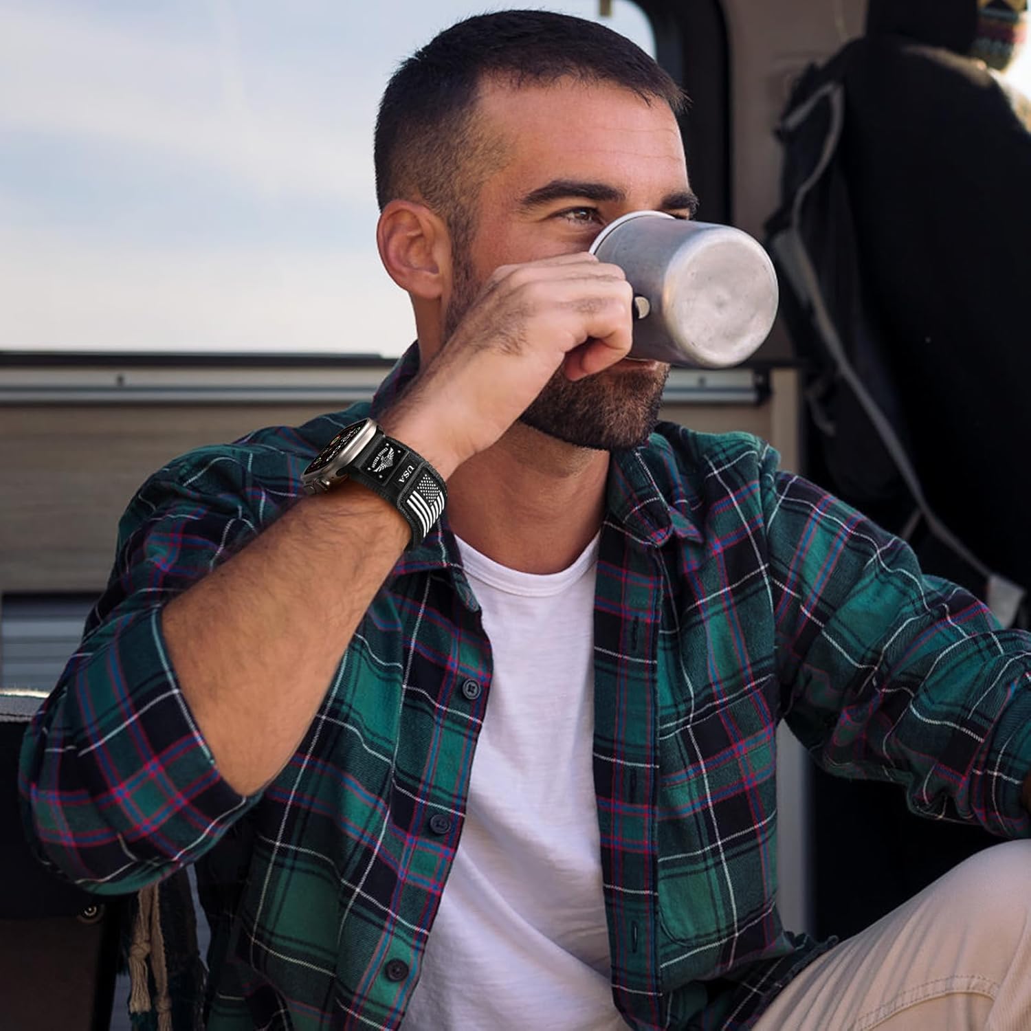 SNBLK Rugged Nylon Sport Bands Compatible with Apple Watch Bands for Men 44mm 49mm 46mm 45mm 42mm, Soft Breathable Woven Flag Wristband Strap for iWatch Ultra 2/Ultra Series 10 9 8 7 6 5 4 3 2 1 SE - Image 2