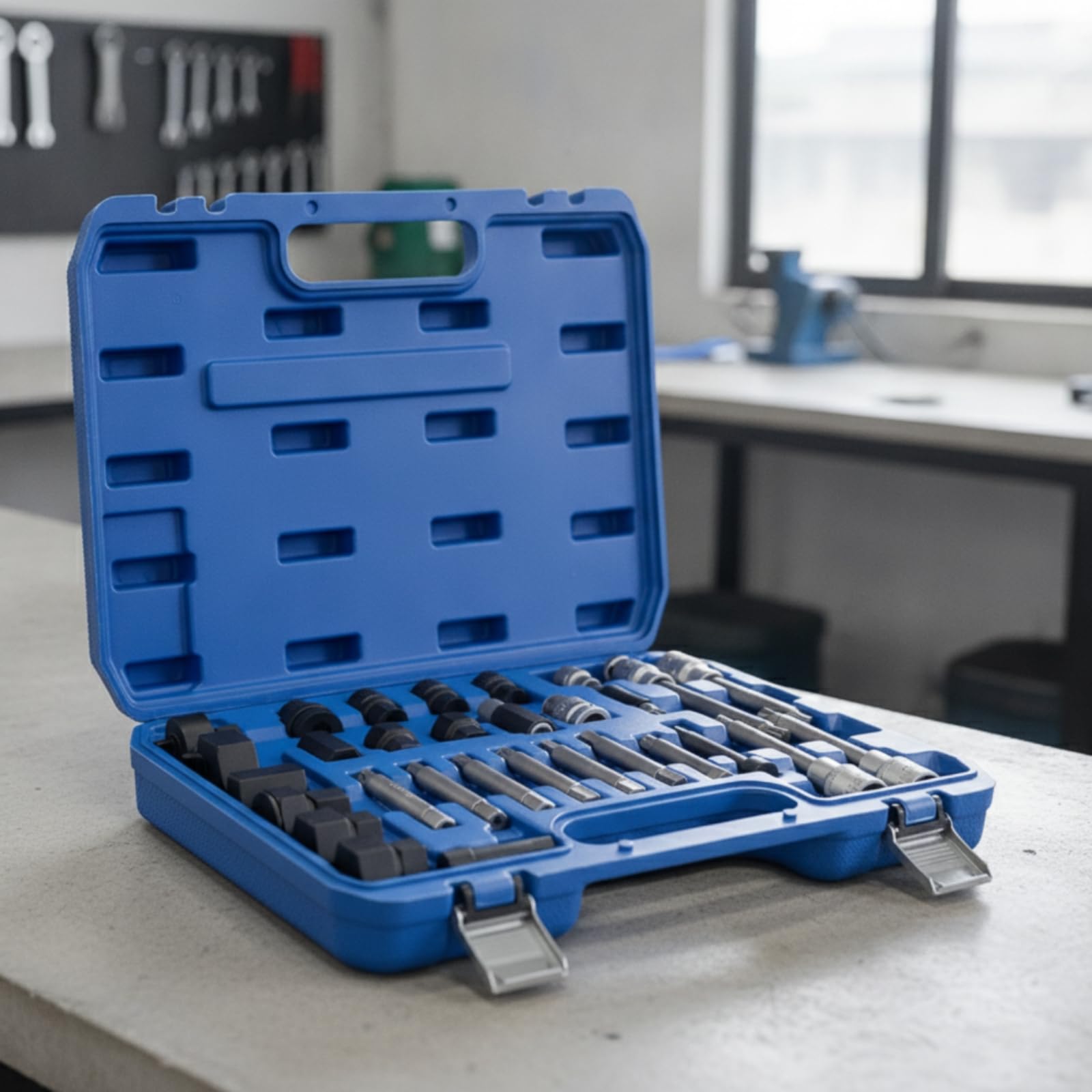 30 Piezas Extractor Polea Alternador Organizado Juego con Adaptadores Completo Maletín Herramientas con Vasos para Mecánicos