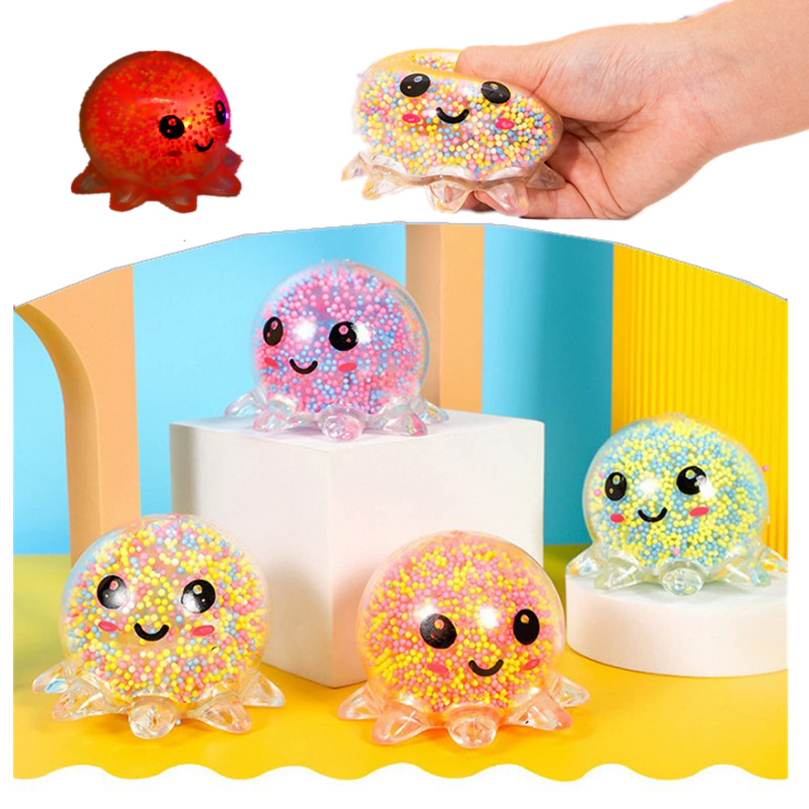 Doqcey Stress Balls for Kids 4 Pack Squeeze Balls Glitter Stress Balls Fidget Toys Cute Octopus Dough Squishy Toys Squishy Ball for Stress Relief
