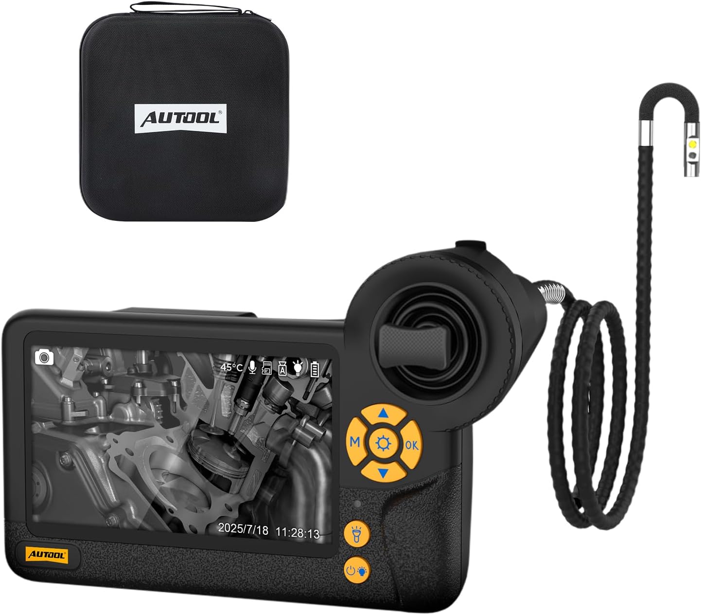 AUTOOL Dual Lens Borescope 0.25inch 210° Articulating Endoscope 4.3”HD 3FT