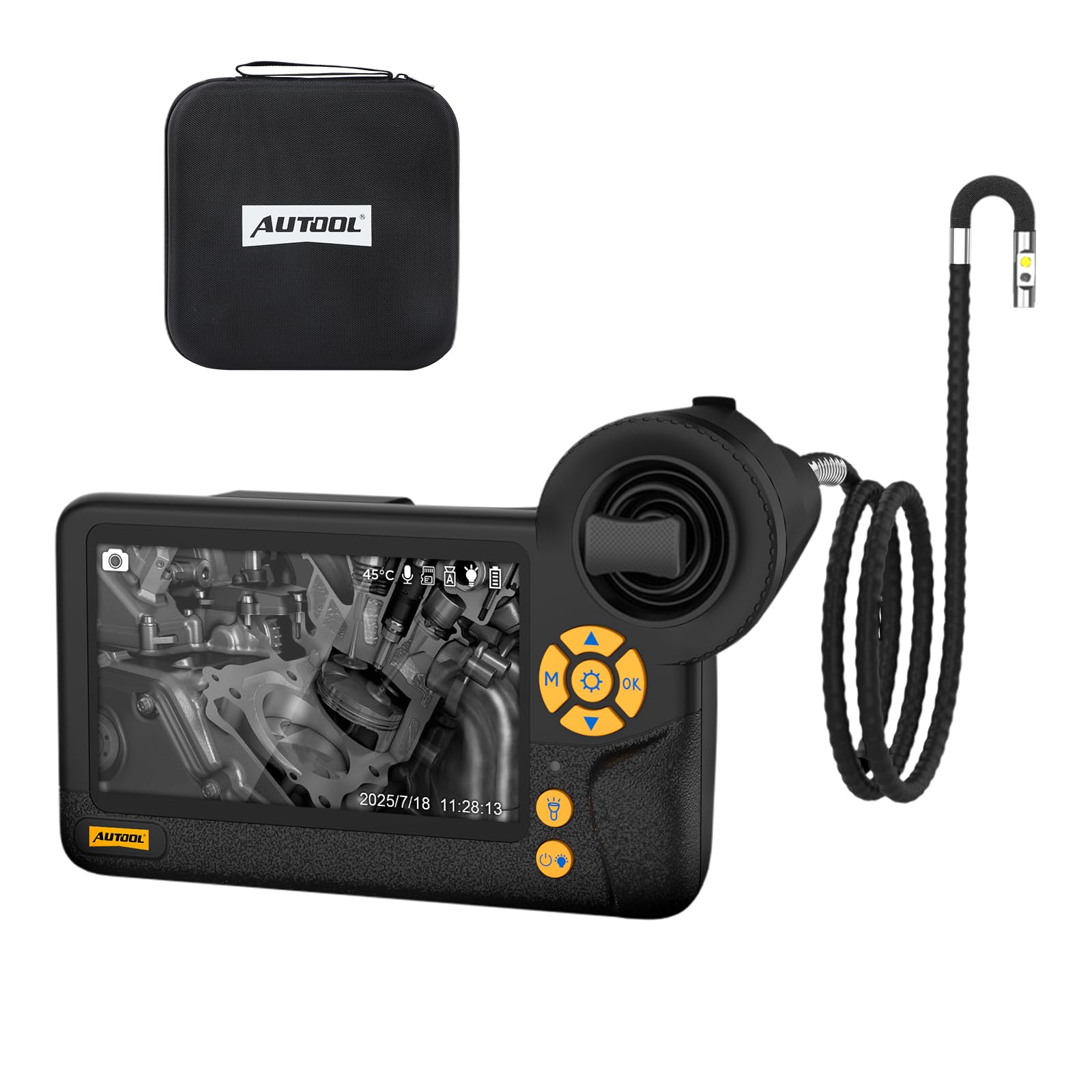 AUTOOL Dual Lens Borescope 0.25inch 210° Articulating Endoscope 4.3”HD 3FT