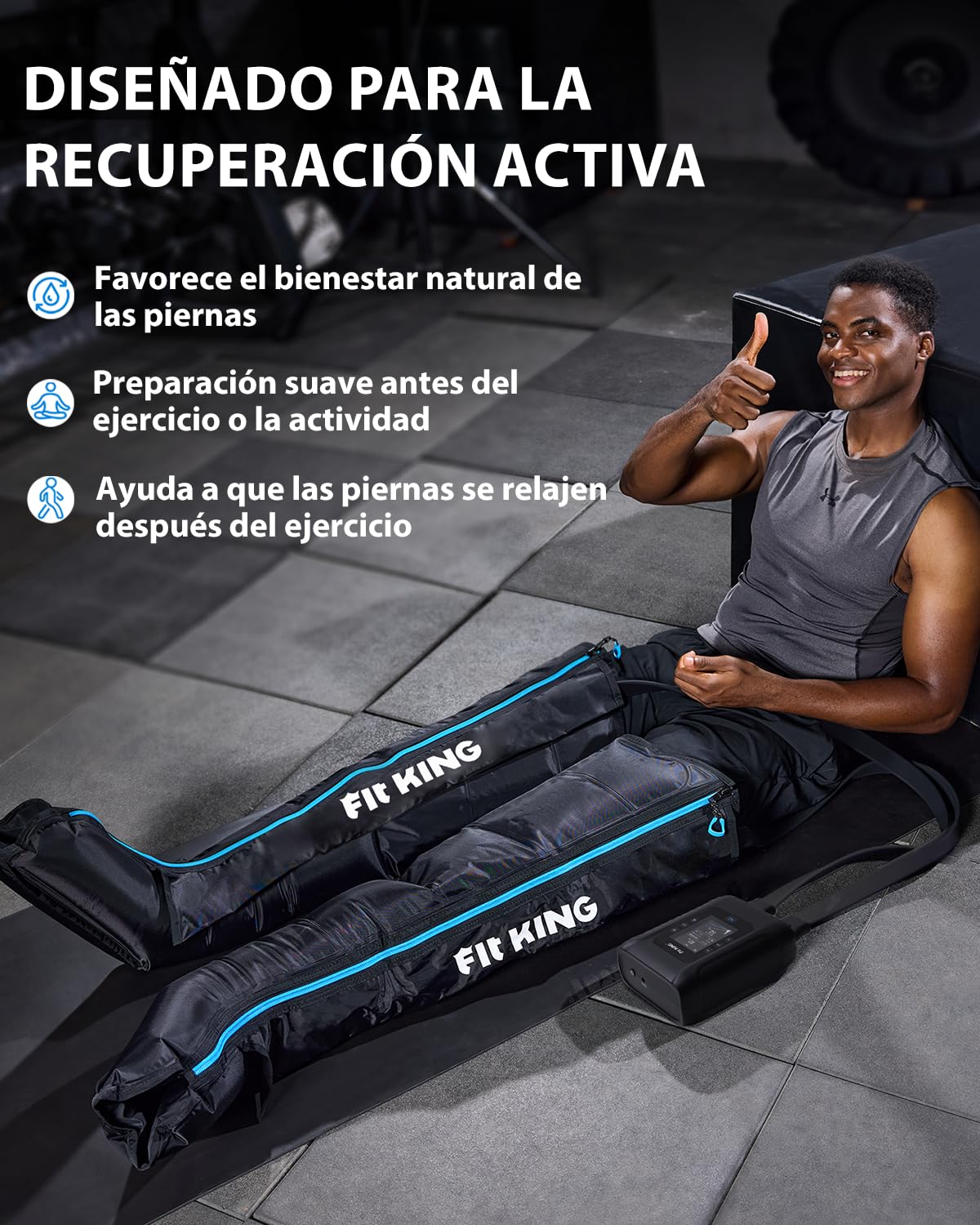 FIT KING Inalámbrico Masajeador de Piernas, Botas Presoterapia para Piernas Recargable Masajeador para el Dolor y la Circulación Sistema de Recuperación Rápida Relajación Post-Entrenamiento(Medio)
