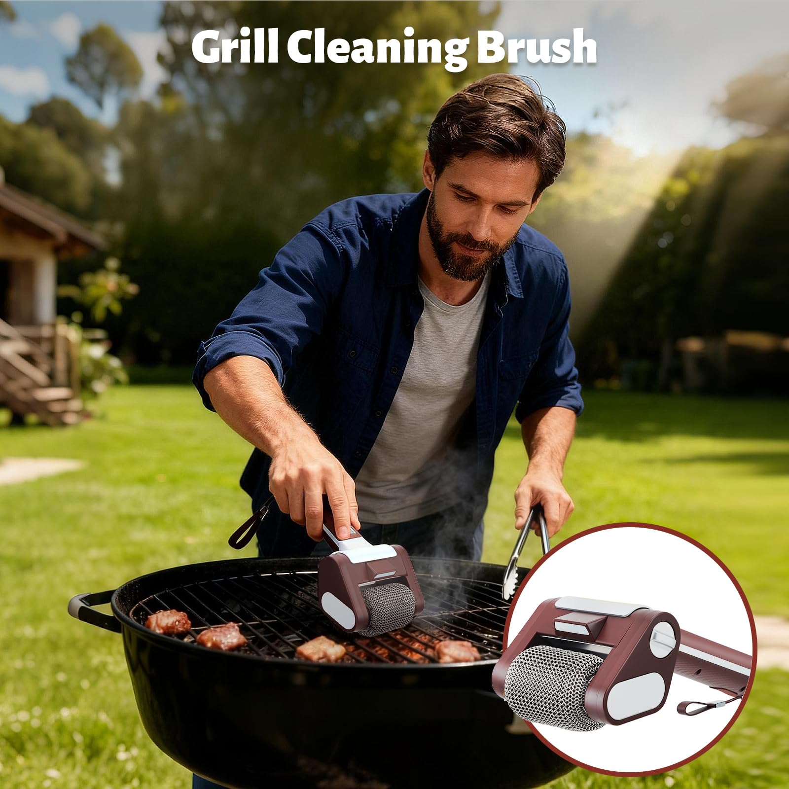 Elektrischer Grillreiniger Borstenfrei,Mit Led,304 Edelstahl Barbecue Reiniger,Kabellos Wiederaufladbar,BBQ Powerbürste Zur Grillreinigung Für Alle Grills Geeignet