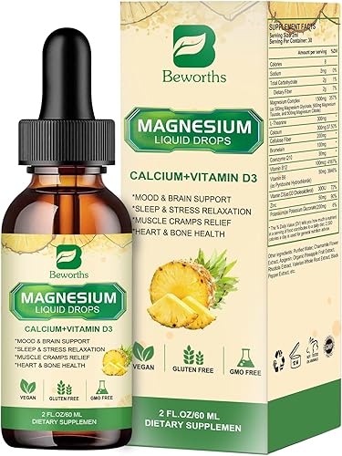 Miniatura 7 de Complejo de glicinato de magnesio de 500 mg, gota líquida de magnesio con citrato de magnesio, calcio, potasio, vitamina D3, zinc, suplemento de