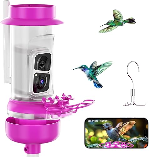 Miniatura 9 de Soliom Hummingbird Feeder with Camera, Smart Bird Feeder Camera with 2K Live View AI Identify Species, Leak Proof & Ant Moat & Bee Proof, Outdoor Red