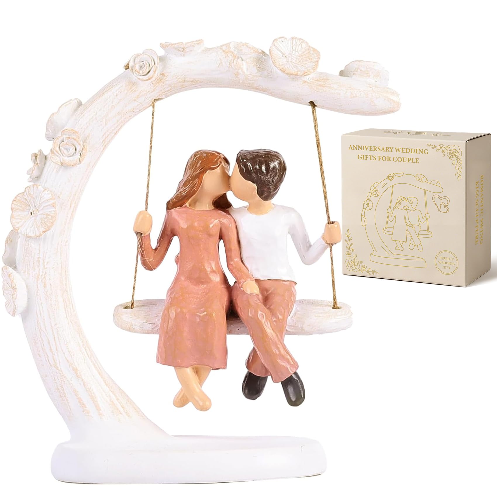 Anniversary Couple Figurine Gift in Love - 5.9" Romantic Valentines Day Wedding Gifts Wrap Available, Swing Kissing Sculpture Gift for Couple Wife