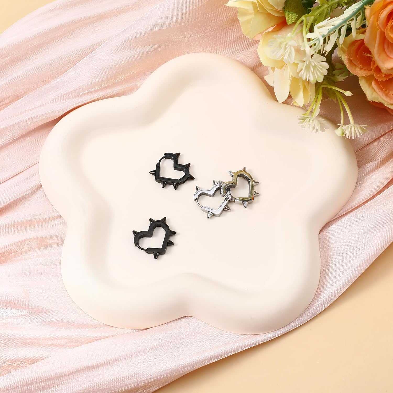 4 PCS Gothic Heart Earrings, Stainless Steel Spiked Hoop, Gothic Jewelry, Goth Accessories Earrings for Women, Punk Grunge Emo Y2K Style - Image 5