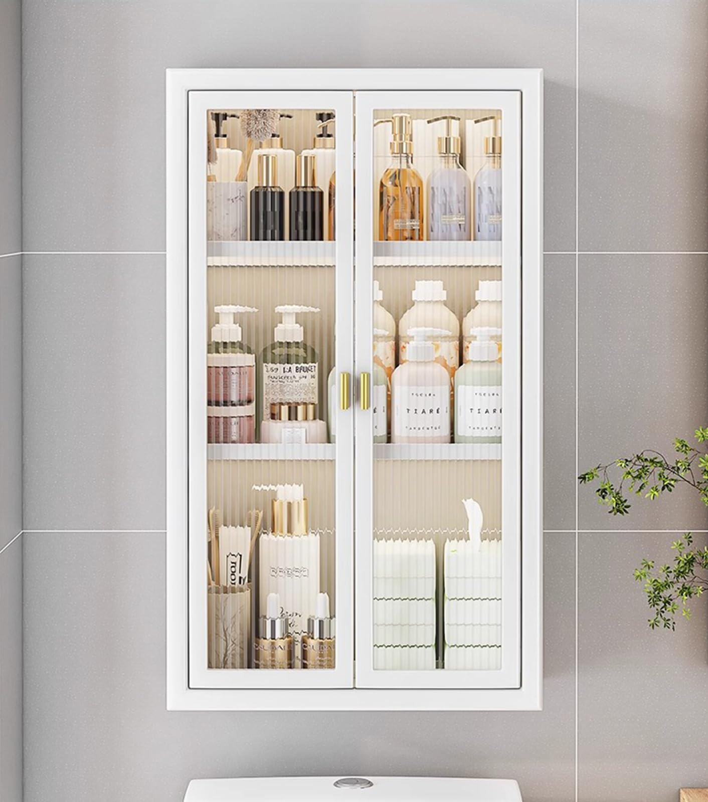 mobiletto del Bagno,Pensile a Doppia Anta con Ripiani Regolabili Pensile da Bagno sopra Il WC per Cucina, Sala da Pranzo, Bagno, Soggiorno, Porta dell'armadietto Magnetica, Non c'è Bisogno d