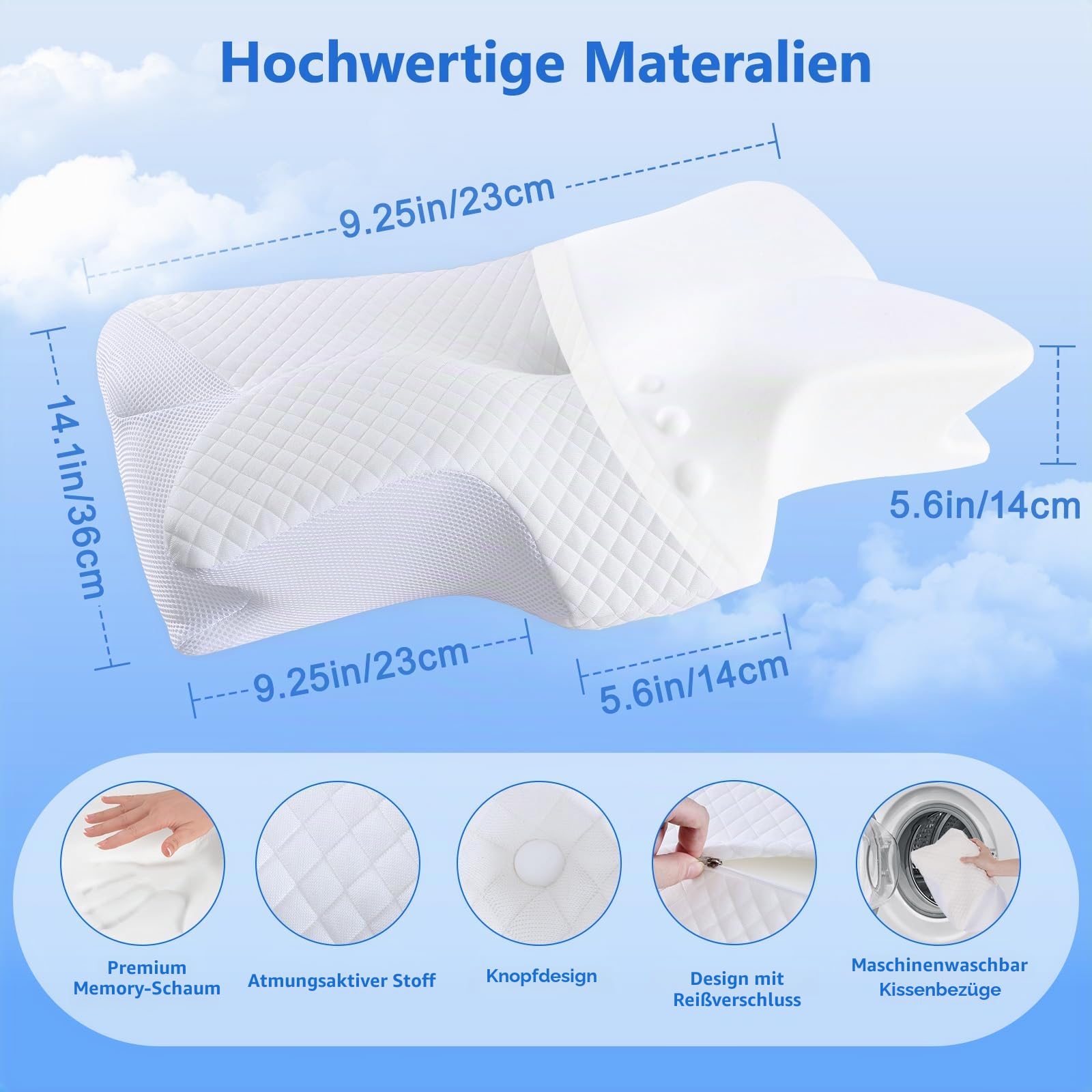 Teemour Nackenkissen Kopfkissen Memory Foam, Kopfkissen für Seitenschläfer, Rücken- & Bauchschläfer- Seitenschläferkissen Mit Nackenstütze, Atmungsaktiver und Abnehmbarer Bezug(Weiß)