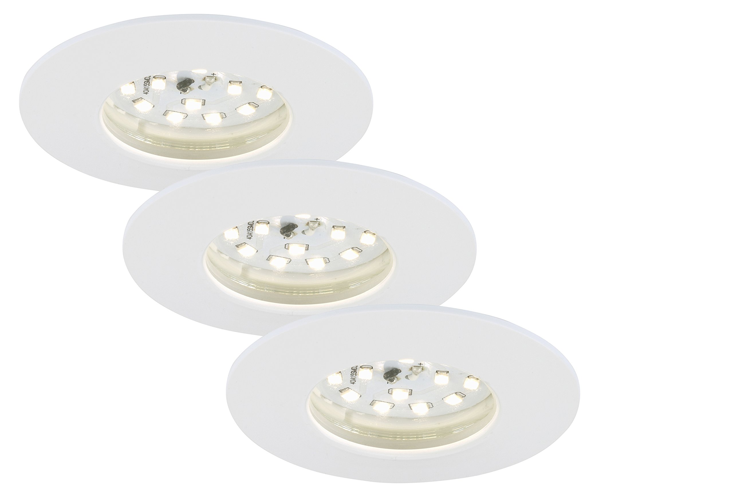 BRILONER Leuchten – Recessed LED Downlight, Set of 3, dimmable Ceiling Light, 5.5 Watt, 470 Lumens, 3,000 Kelvin, IP44, White, 75x28mm (DxH)