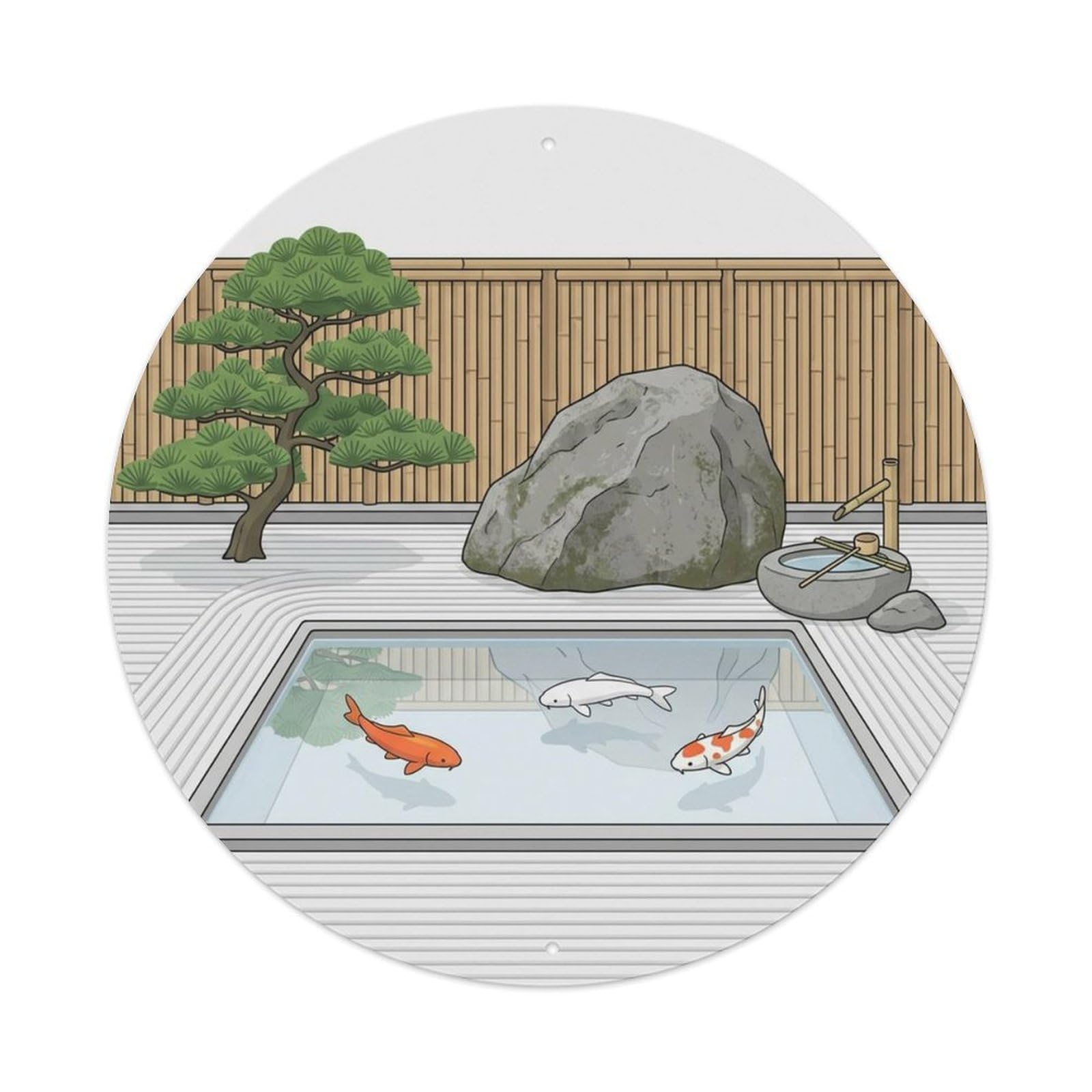 Olyhtr 8X8inch Classic Style Zen Koi Garden Pond Water Meditation Stillness Raked Metal Tin Sign
