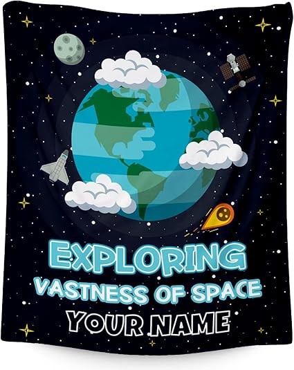 Custom Planet Blanket for Kids - Black Soft Fuzzy Throw Blanket Gifts - 40x50 Inches Cute Blankets for Couch, Sofa & Office