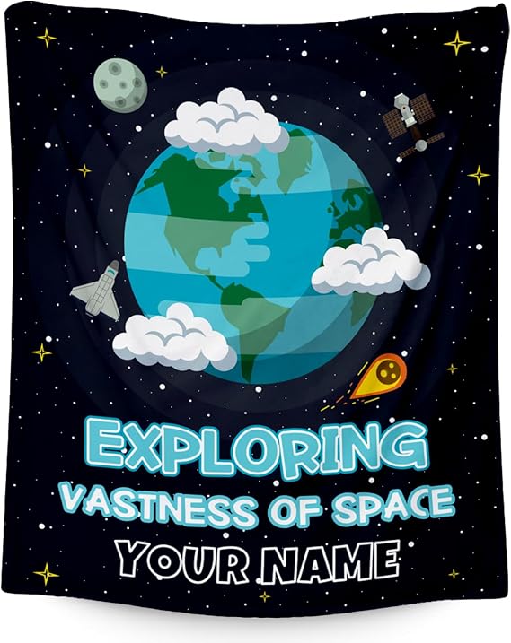 Custom Planet Blanket for Kids - Black Soft Fuzzy Throw Blanket Gifts - 40x50 Inches Cute Blankets for Couch, Sofa & Office