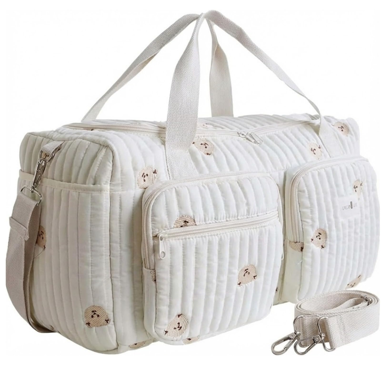 Générique Embroidered Quilted Changing Bag – Large Maternity Baby Hospital & Weekend Bag – Adjustable Shoulder Strap, Multi-Pockets – Lightweight, Soft and Large Capacity – Birth Gift Idea, Ours