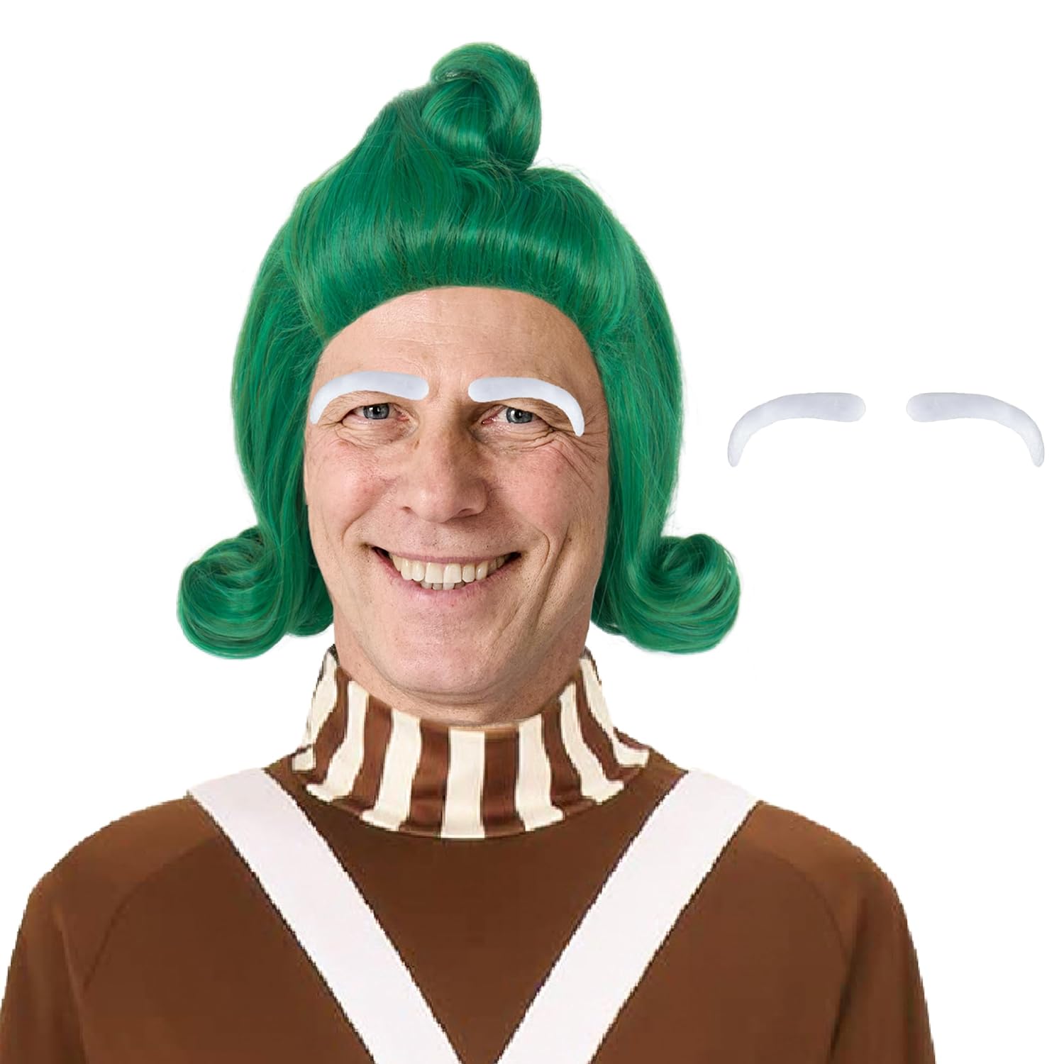 Miss U Hair Short Green Funny Wig with White Eyebrows Cosplay Halloween Party Wigs