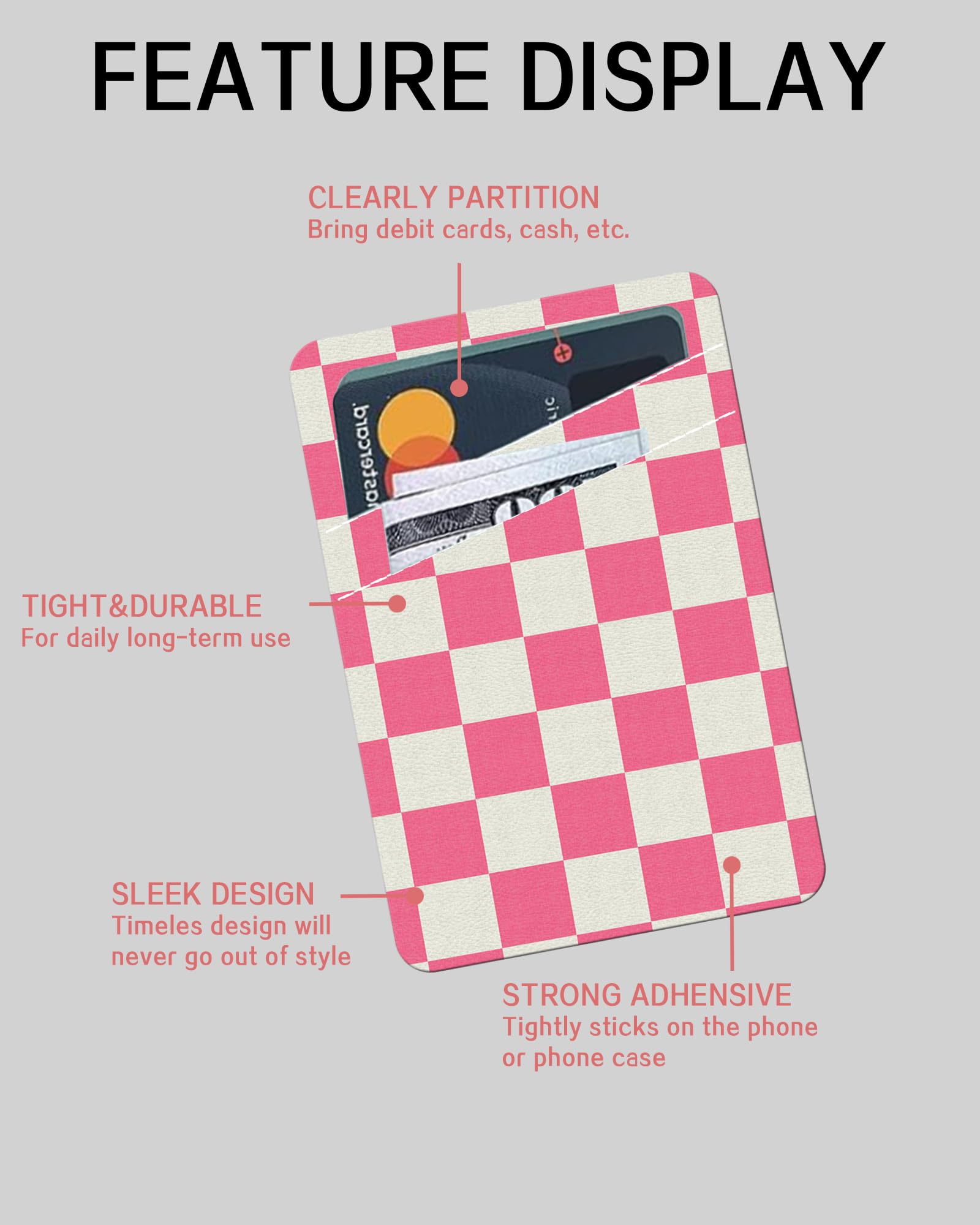 Tarjetero de cuero para teléfono, doble bolsillo, adhesivo para teléfono, bonita funda para teléfono celular, soporte para tarjetas de crédito, adecuado para la mayoría de teléfonos, cuadros