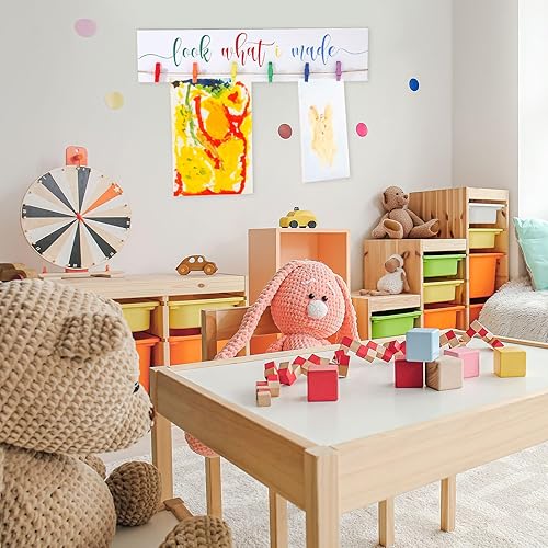 Miniatura 6 de Sawysine Letrero con clips con texto en inglés Look What I Made, letreros de exhibición de obras de arte para colgar en la pared, marco de