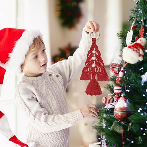 Miniatura 4 de Dremisland Decoración para árbol de Navidad, juego de 3 adornos colgantes de macramé, kits ensamblados, decoración de pared bohemia para suministros