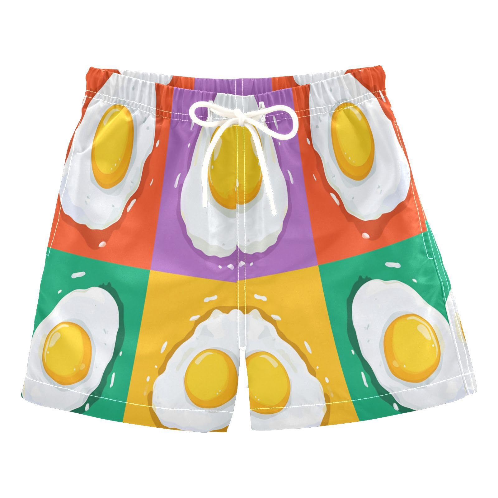 Jucciaco Boys Beach Board Shorts Colorful Egg Food Swim Trunk Teen Swimwear