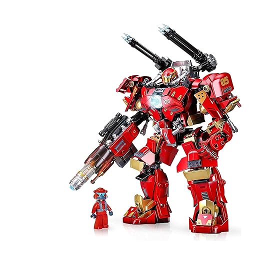 Creative City Justice Hero Super Soldier Mecha Model Building Kit, 588PCS Red Action Figures Sci-Fi Cool Robot Warrior Toy Set, Best Birthday Gift for Teens and Boy/Compatible with Lego/