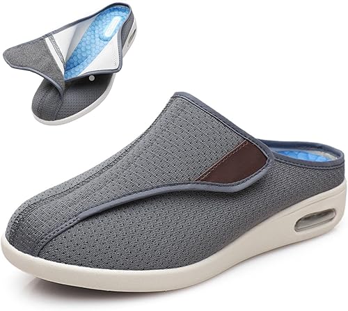 Miniatura 18 de bumuam Zapatos para diabéticos para hombre, zapatos anchos ajustables, ligeros, antideslizantes, ortopédicos, para caminar, artritis, pies