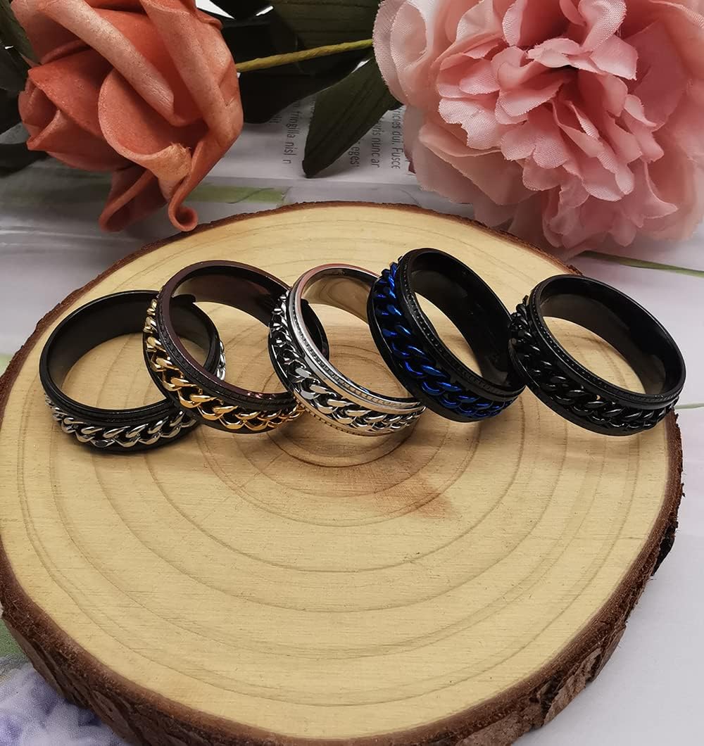 MOZAKA 10 Pcs 8mm Stainless Steel Ring Spinner Fidget Band Chain Rings for Men Women Polished Wedding Cool Ring, Size 7-11 - Image 7