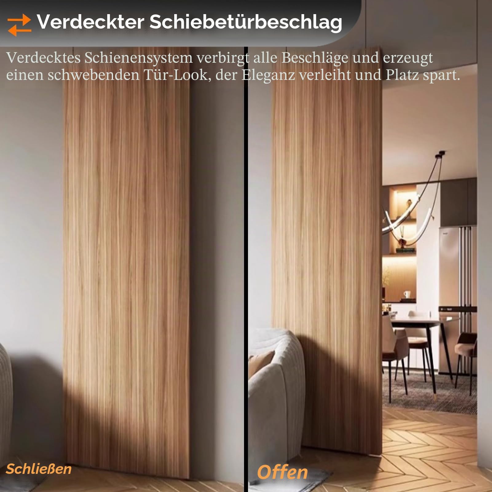 Schiebetür Komplettset Unsichtbare Schiebetürschiene, Schienenlose Schiebetür mit Spiegel, Verdeckte Schiebetürbeschläge, Türschienen- und Rollensatz(34in/86cm)